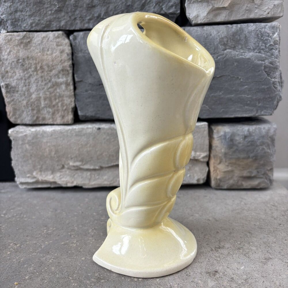 Vintage Pacific Pottery Double Vase Art Nouveau Deco 3324 Yellow & Ivory USA - Picture 2 of 14